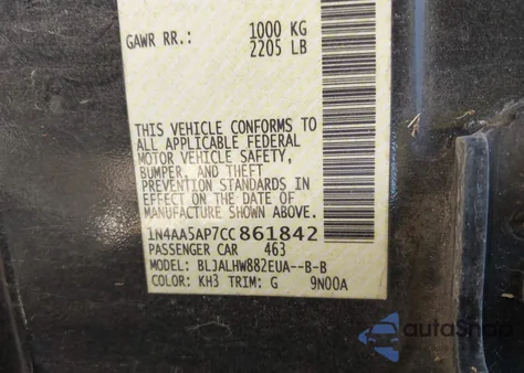 2012 Nissan Maxima 3.5 Sv z USA, uszkodzony, nr VIN 1N4AA5AP7CC861842